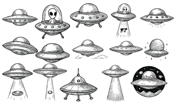 Download Hand Drawn UFO Spaceship Set - Space Collection