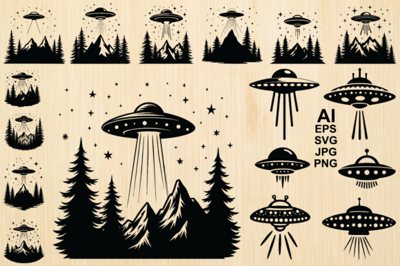 Download Silhouette Alien Spaceship Vector Bundle - Space Collection